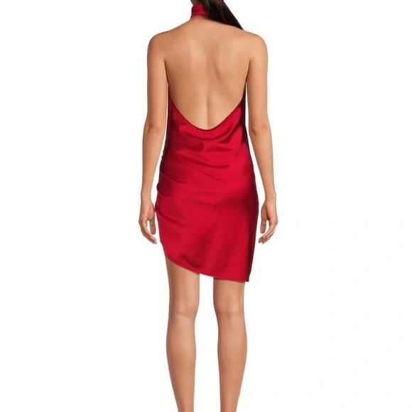 NWT Gianni Bini Red Peton Satin Halter Neck Sleeveless Dress - Picture 2 of 3